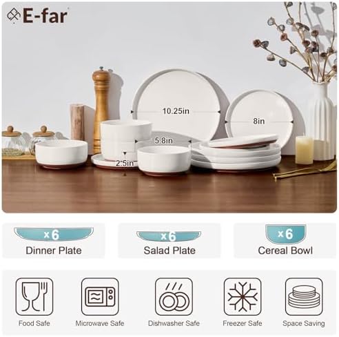 E-far Plates and Bowls Sets, 18Pcs Stoneware Ceramic Dinnerware Dishes Sets - Image 2