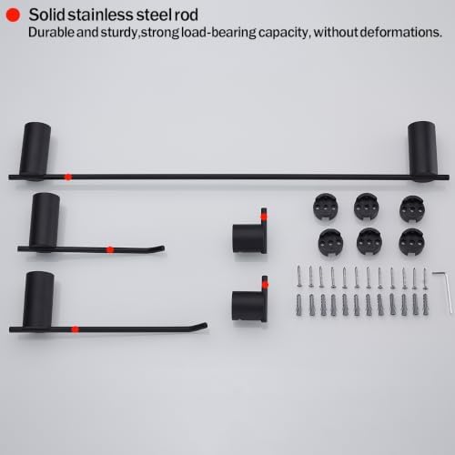RANDOM Matte Black Bathroom Hardware Set 5 Pieces Include 24 inch Towel Bar Towel Rod Toilet Paper Holder Towel Hook for Bathroom,SUS304 Stainless Steel.RD96068S-5MB - Image 6