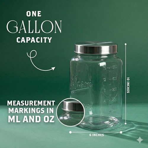 kitchentoolz 1 Gallon Glass Jar with Lid - Extra Large Mason Jar Wide Mouth with Airtight Metal Screw On Lid - Square Glass Storage Container with Measurements for Flour, Sugar, Cookies & Pickling - Image 6