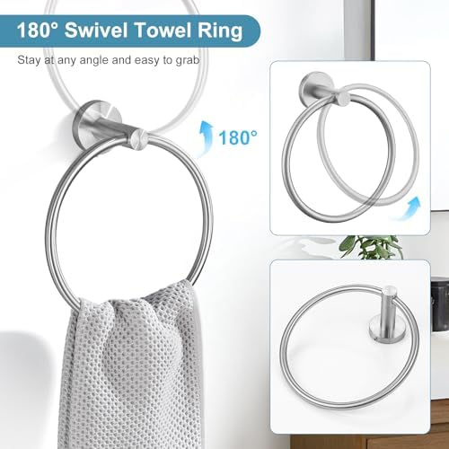 TQKAG Bathroom Towel Bar Holder Sets Brushed Nickel 23.6 Inch Round Stainless Steel Towel Bar Set 5 Piece Bathroom Accessory Set Wall Mounted - Image 5