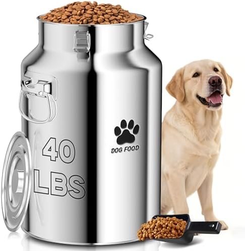 40Lbs Large Metal Dog Food Storage Container, Stainless Steel Dog Food Storage Container by Unknown