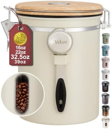 Veken Coffee Canister with Window,Airtight Stainless Steel Container,32.5OZ by Veken