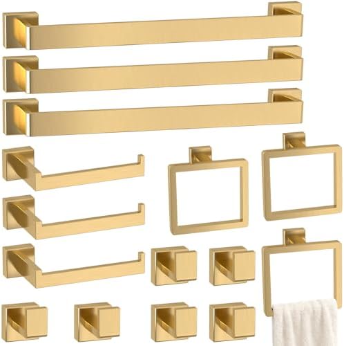 15-Pieces Gold Bathroom Accessories Set, 24 Inch Towel Bar Set by PAHSFSLLC