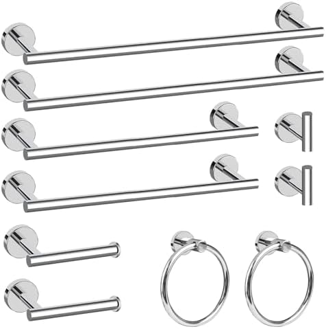 Cilee 10 Piece Chrome Bathroom Hardware Set, 24 16 inch Towel Bar Set by Cilee