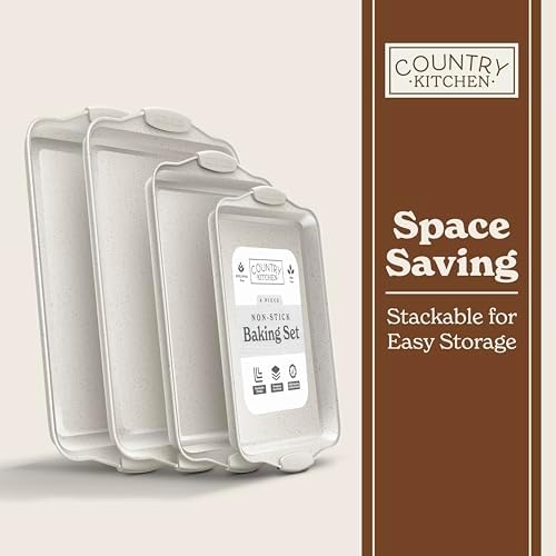 Country Kitchen Nonstick Stackable Bakeware Set - Heavy Duty, Durable, Easy Release Baking Set, Cream, 4 Pcs - Image 7