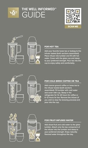 Teabloom 30 oz The Well Informed Insulated Glass Tumbler | 100% Plastic-Free & Toxin-Free | Tea Infuser + 2-in-1 Drinking Cup Lid | Travel Mug for Hot Tea, Cold Brew Coffee & Infused Water - Image 5