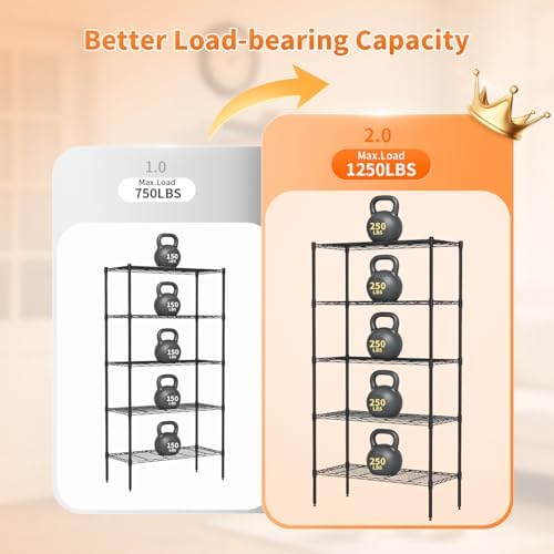 BestOffice | 5-Tier Wire Shelf with Wheels | 14" x 30" x 61" | Black - Image 4