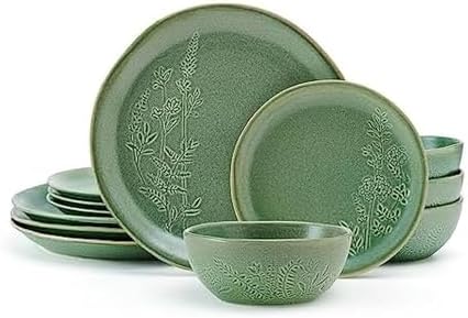 Pfaltzgraff Carrie 12 Piece Dinnerware Set, Service for 4, Green by Pfaltzgraff