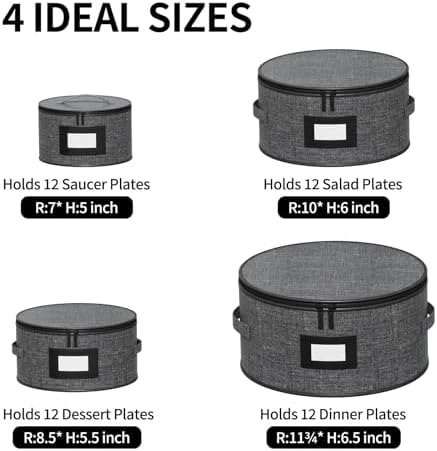 Aokeyee 4-Piece Plate Storage Set, Hard-Shell Dinnerware Organizer, Grey - Image 2