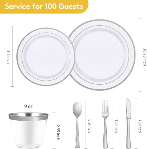 Goodluck 420Pieces silver Disposable Plates for 70 Guests - Image 3