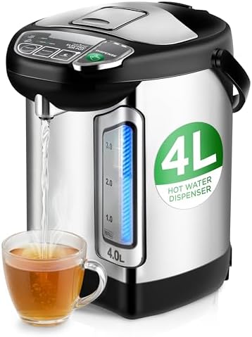 NutriChef Electric Water Boiler and Warmer - 4L/4.2Qt Stainless Steel Electric Hot Water Dispenser w/Rotating Base, Auto Shut Off, Safety Lock, Instant Heating for Coffee & Tea (NCHUB24) by NutriChef%E2%84%A2Kitchen