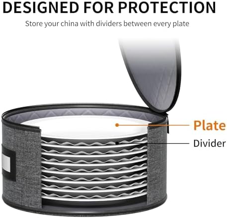 Aokeyee 4-Piece Plate Storage Set, Hard-Shell Dinnerware Organizer, Grey - Image 4