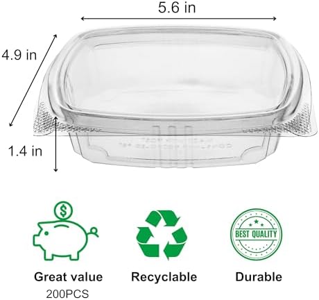 8oz RPET Clear Hinged Lid Deli Container -200Pcs - Image 2