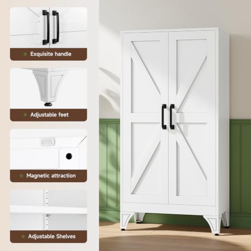 Letaya Metal Storage Cabinet,Small White Kitchen Pantry,for Bathroom/Garage - Image 4