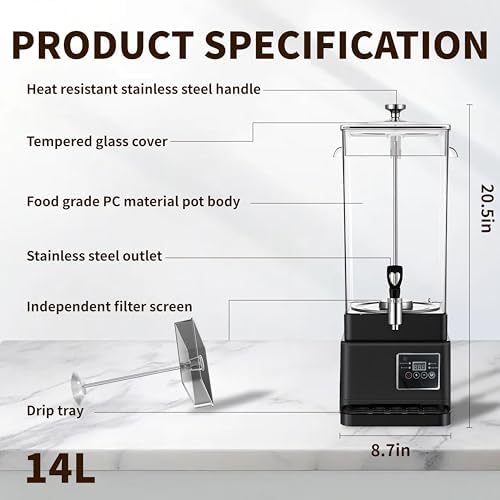 Commercial Coffee Urn Hot Beverage Dispenser Hot Chocolate Maker 14L 90 Cup - Image 3