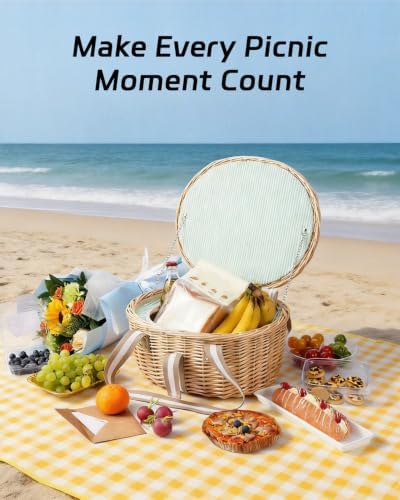 Picnic Basket Insulated with Lid, 5.2 Gal(19.6L) Wicker, Natural - Image 7