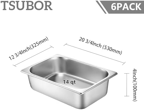 6 Pack Hotel Pans Full Size 4" Deep Stainless Steel Steam Table Pan w/Lids - Image 2