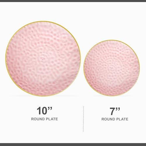 PLASTICPRO 64 Piece Combo Plates Set includes 32-7'' inch Plates & 32-10'' inch Plate Pink Hammered Plastic Party Plate Premium heavyweight Elegant, Disposable, Tableware, Dishes, - Image 4