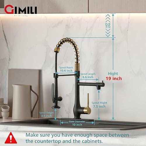 GIMILI Black Gold Commercial Kitchen Sink Faucet with Soap Dispenser - Image 2
