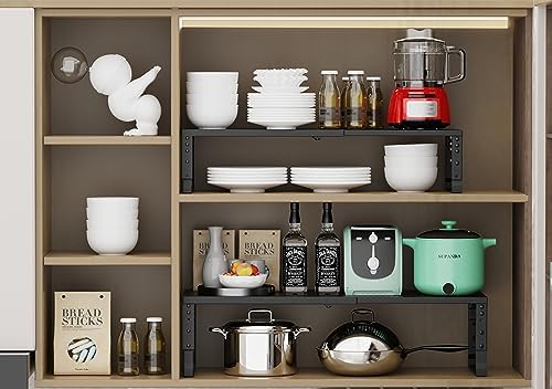 Jojocross Expandable Adjustable Stackable Kitchen Organizer, Spice Rack,Metal Pantry Storage Shelves Racks,Counter Shelf for Cabinets, Countertop, Cupboard (3 Packs/Large/Black) - Image 6