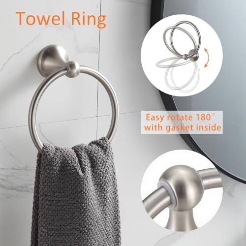 BGL 4-Piece Brushed Nickel Bathroom Hardware Set with Adjustable Towel Bar - Image 4