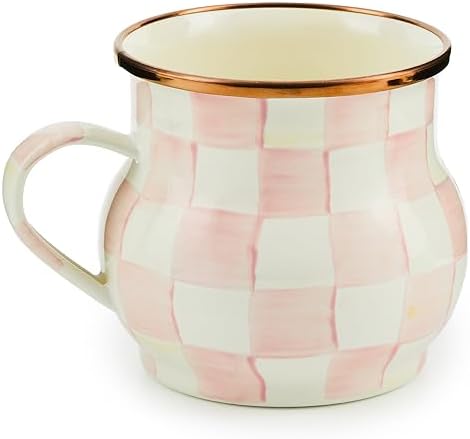 MACKENZIE-CHILDS Enamel Mug, 16 Ounces, Pink-and-White Rosy Check by MacKenzie-Childs