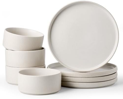 Famiware Star Ceramic Plates and Bowls Sets, 8-Piece Dinnerware Set for 4 by Famiware