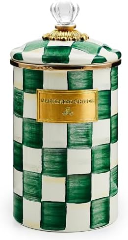 MACKENZIE-CHILDS Enamel Canister, Large, Green-and-White Emerald Check by Unknown