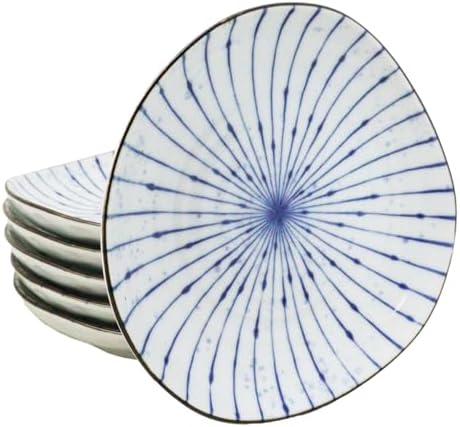 Ebros Gift Artistic Blue Waves Fubuki Tokusa Made In Japan Dinnerware Serveware Kitchenware Set Asian Japanese Restaurant Supply (Pack Of 6 Round Flair Appetizer Dessert Salad Shallow Bowls Plates) by EbrosGift
