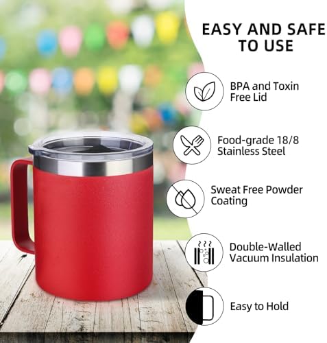 Volhoply 14oz Insulated Stainless Steel Coffee Mug with Leakproof Lid,Double Wall Vacuum Travel Coffee Cup with Handle,Reusable Metal Cups Tumbler,Camping Mugs Keep Hot&Cold,Ideal Gifts(Red,1) - Image 4