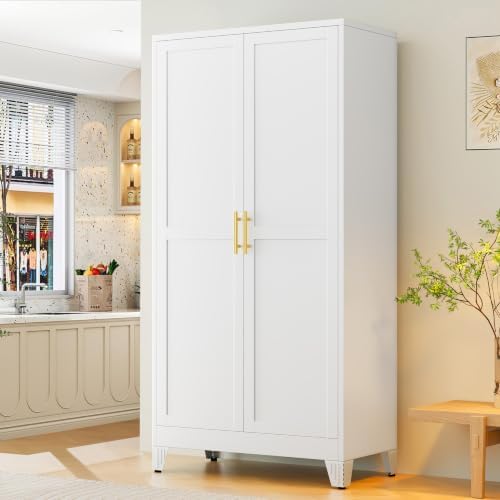 GAIOUS 79" Tall Kitchen Pantry Cabinet,Metal Storage Cabinet White Cupboard by GAIOUS