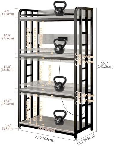 METYERRY Microwave Stand with Storage, 4-Tier Kitchen Bakers Rack with Power Outlet and USB Charging Ports, Rolling Kitchen Cart with Lockable Wheels and Adjustable Shelves for Coffee Bar, Greige - Image 3