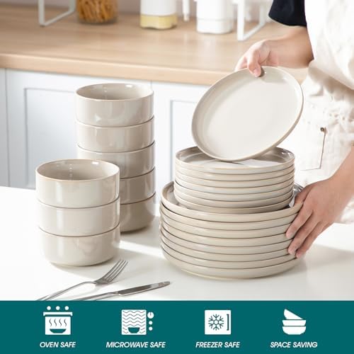 vancasso PLAYA Ceramic Plates and Bowls Sets,24 Pieces Grey Dinnerware Sets for Kitchen,Reactive Glaze Dishes Set for 8, Dishwasher and Microwave Safe - Image 4