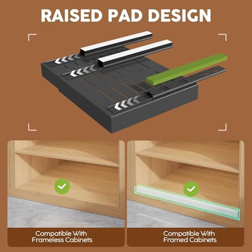 Seinloes 2 Pack Expandable Pull Out Cabinet Organizer 16.5"Deep With Raising Pad for Framed Cabinets,Upgrade 3 Slide Rails Slide Out Drawers,No Drill Roll Out Shelves,Adjustable Width 12.2"-20.4"Black - Image 2