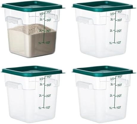 BIEAMA 4 Pack 4 Qt Square Food Storage Containers with Lids, NSF, Clear by BIEAMA