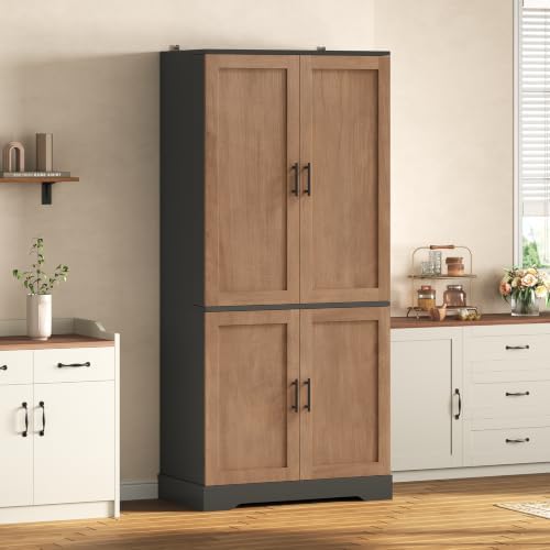 Itaar 70.9" Kitchen Pantry Cabinet,6 Door Shelves and 4 Drawers, Brown - Image 3