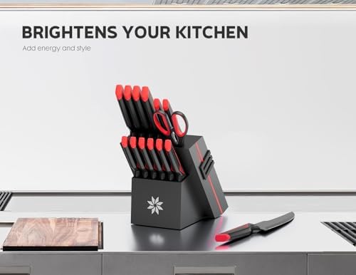 ASETY Knife Set with Block, 15 PCS Kitchen knife Set, Dishwasher Safe, Red - Image 4