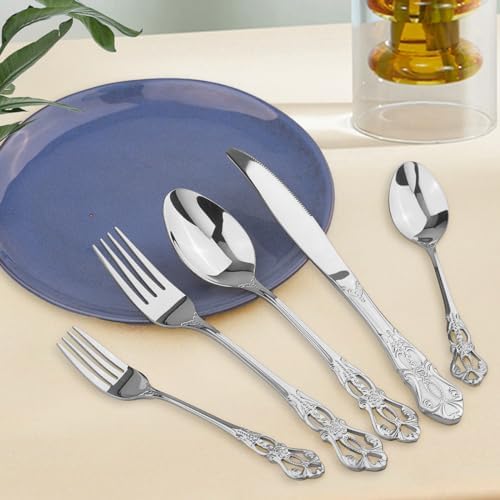 Retro Royal Silverware Set With Gift Box, 20-Pieces Cutlery Set Utensils Stainless Steel Flatware For 4 MIKIWAY Kitchen Tableware Set For Gifts Festive, Dishwasher Safe, Mirror Polishing - Image 3