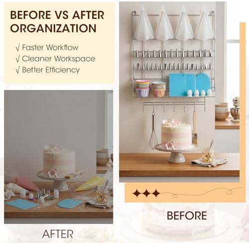 Gisafai Piping Bag Organizer Rack, Wall-Mounted Stainless Steel, 20 x 24'' - Image 2