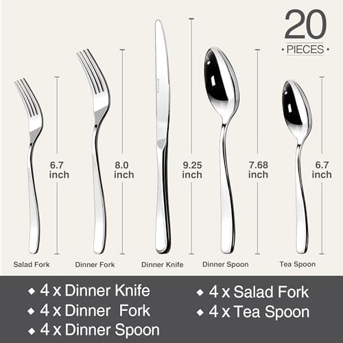 18/10 Silverware Set for 4, 20 Piece Stainless Steel Flatware Cutlery Set - Image 7