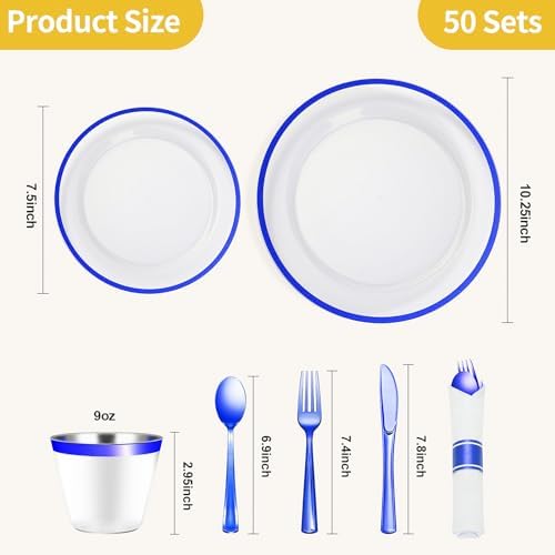 Goodluck 350 Pcs Clear Blue Plastic Plates Disposable for Party 50 Guests - Image 3