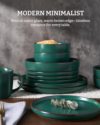 Famiware Mercury 18-Piece Stoneware Dinnerware Set, Dark Green - Image 3