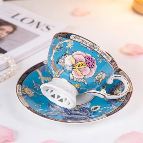 KAMMAK Tea Cups and Saucers Set of 2, Fine Bone China Coffee Cups, GHO03 - Image 5