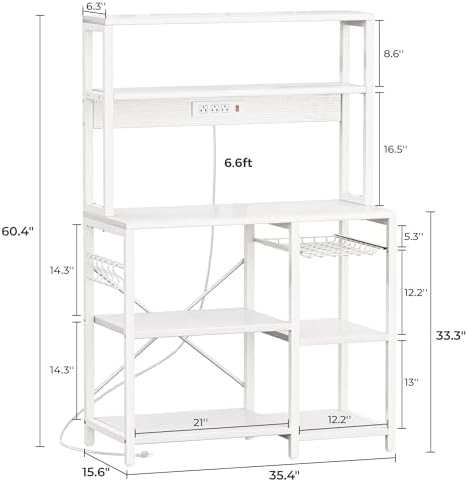 SUPERJARE Bakers Rack with Power Outlet, 35.4 Inches Coffee Bar with Basket - Image 3