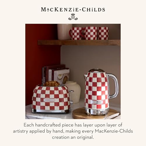 MACKENZIE-CHILDS Stoneware Mugs Set, Red-and-White Cherry Check - Image 6