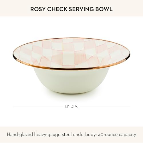 MACKENZIE-CHILDS Enamel Serving Bowl, Pink-and-White Rosy Check - Image 4