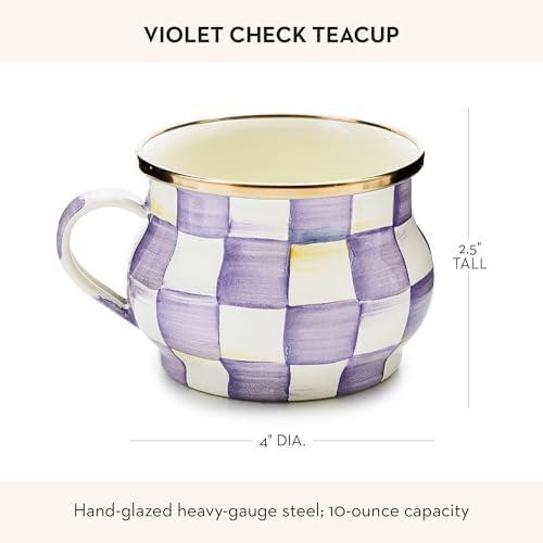 MACKENZIE-CHILDS Enamel Teacup, Purple-and-White Violet Check - Image 4