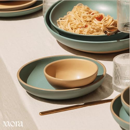 MORA Medium Dishes Set of 4, 30oz Ceramic Pottery Pasta Plate/Wide Bowls - Microwave, Oven and Dishwasher Safe - Iris - Image 7