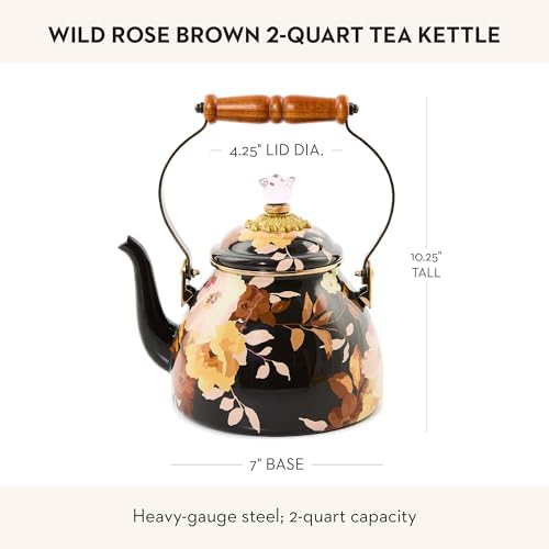 MACKENZIE-CHILDS Tea Kettle, 2 Quarts, Wild Rose Brown - Image 4