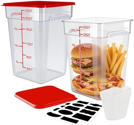 2 Pack Square Food Storage Container With Lid,12-22 Quart Commercial Storage Box With Scale & Handle,Cake Making,Dough Marinating Meat,Kitchen Supplies (Polycarbonate, 22 Quart) by WELKORCateringEquipment